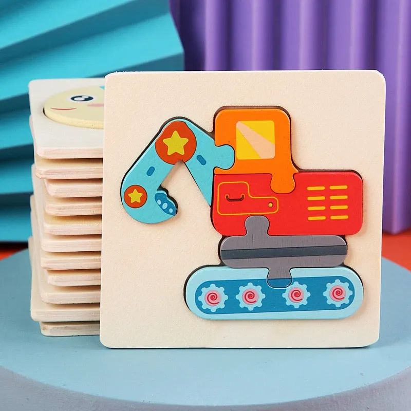 11CM Colorful Wood 3D Puzzles Cartoon Animals Kids Educational Toy Games