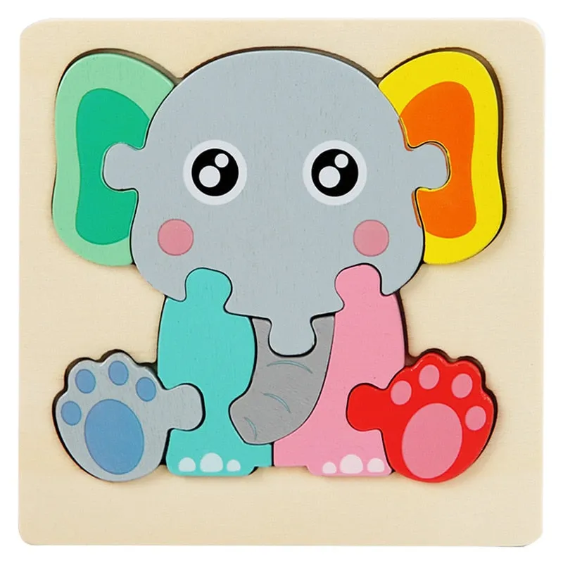 11CM Colorful Wood 3D Puzzles Cartoon Animals Kids Educational Toy Games