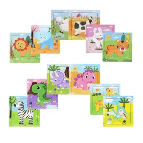 12 Pack Mini Wooden Animal Jigsaw Puzzles For Kids Ages 2 3 Toddlers 9 Piec