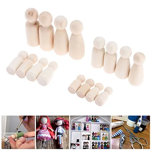 16 Pcs People Shapes, Male&Female Decorative Wooden Doll People, Unfinished Wooden Peg Doll Bodies,