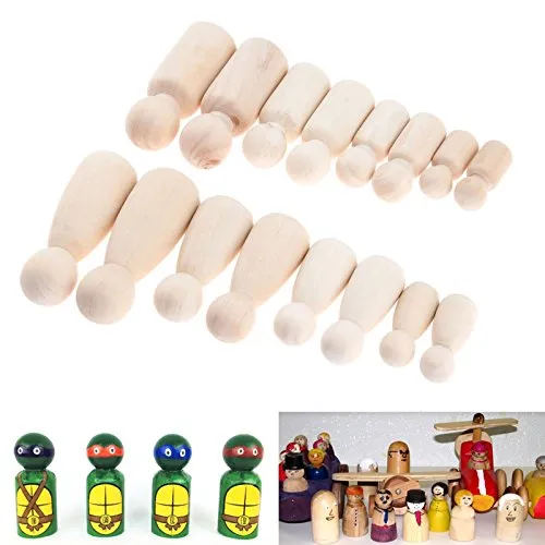 16 Pcs People Shapes, Male&Female Decorative Wooden Doll People, Unfinished Wooden Peg Doll Bodies,