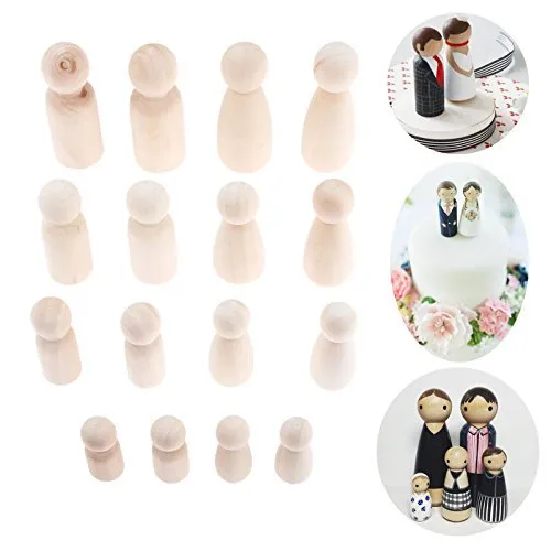 16 Pcs People Shapes, Male&Female Decorative Wooden Doll People, Unfinished Wooden Peg Doll Bodies,