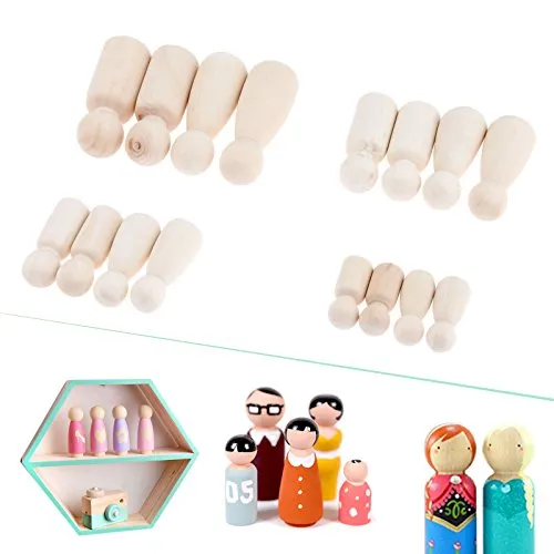16 Pcs People Shapes, Male&Female Decorative Wooden Doll People, Unfinished Wooden Peg Doll Bodies,
