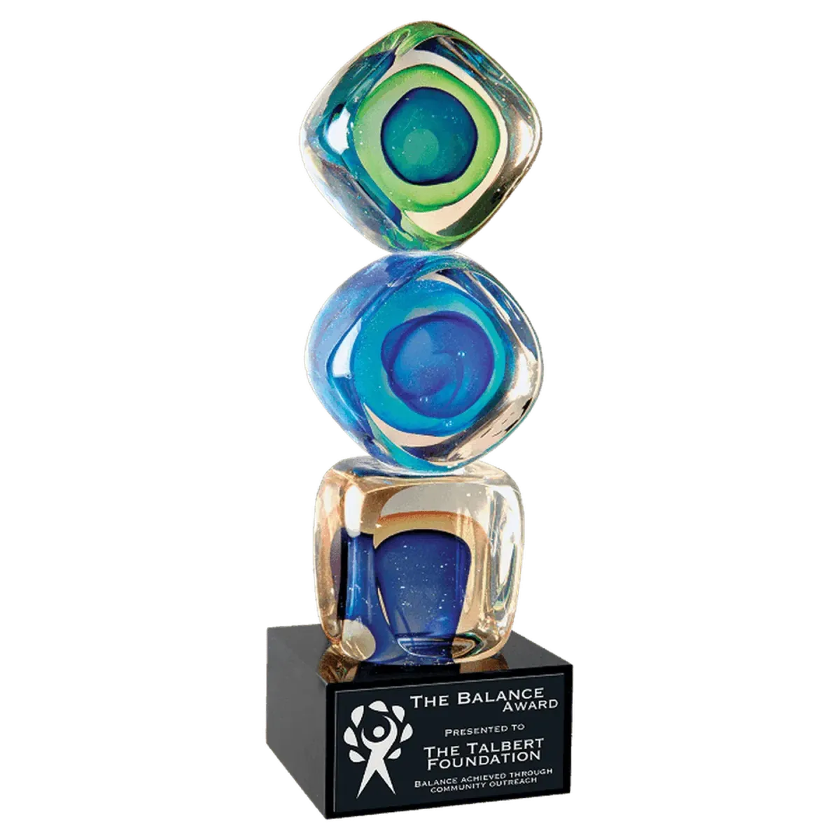 9 1/4" Stacked Blocks Art Glass with Square Black Base