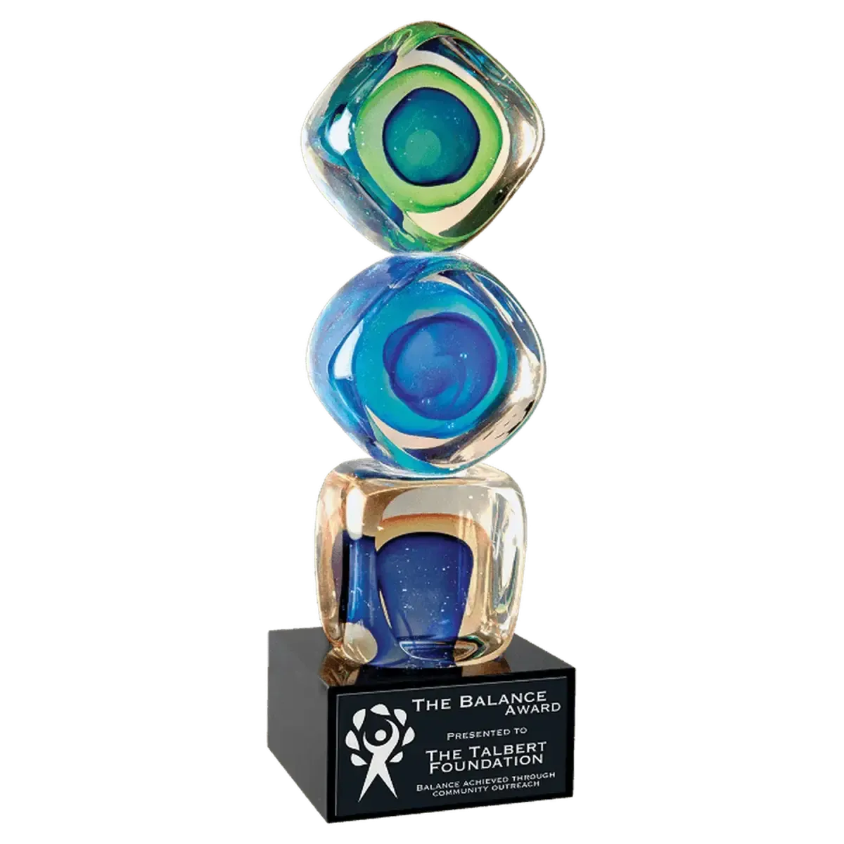 9 1/4" Stacked Blocks Art Glass with Square Black Base
