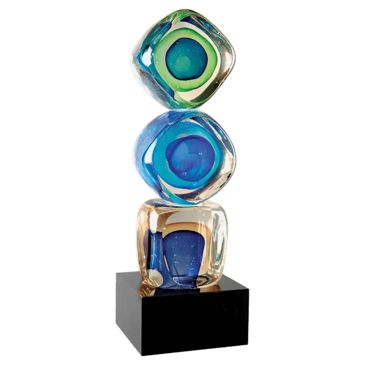9 1/4" Stacked Blocks Art Glass with Square Black Base