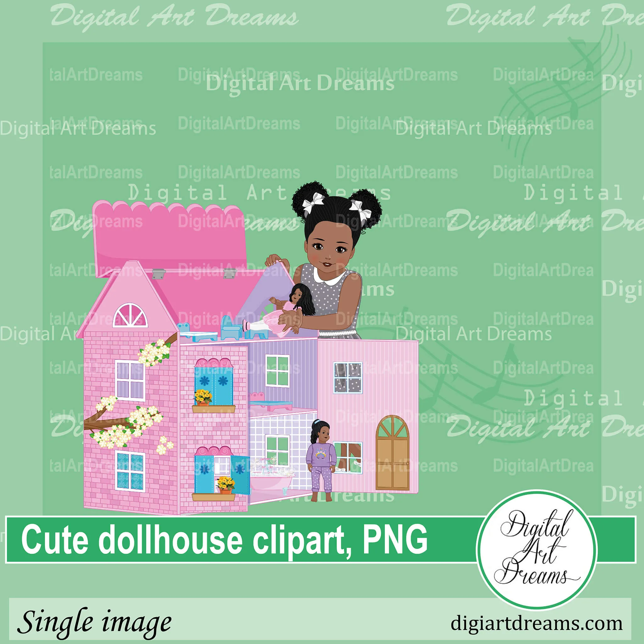 African American Dolls in a Dollhouse