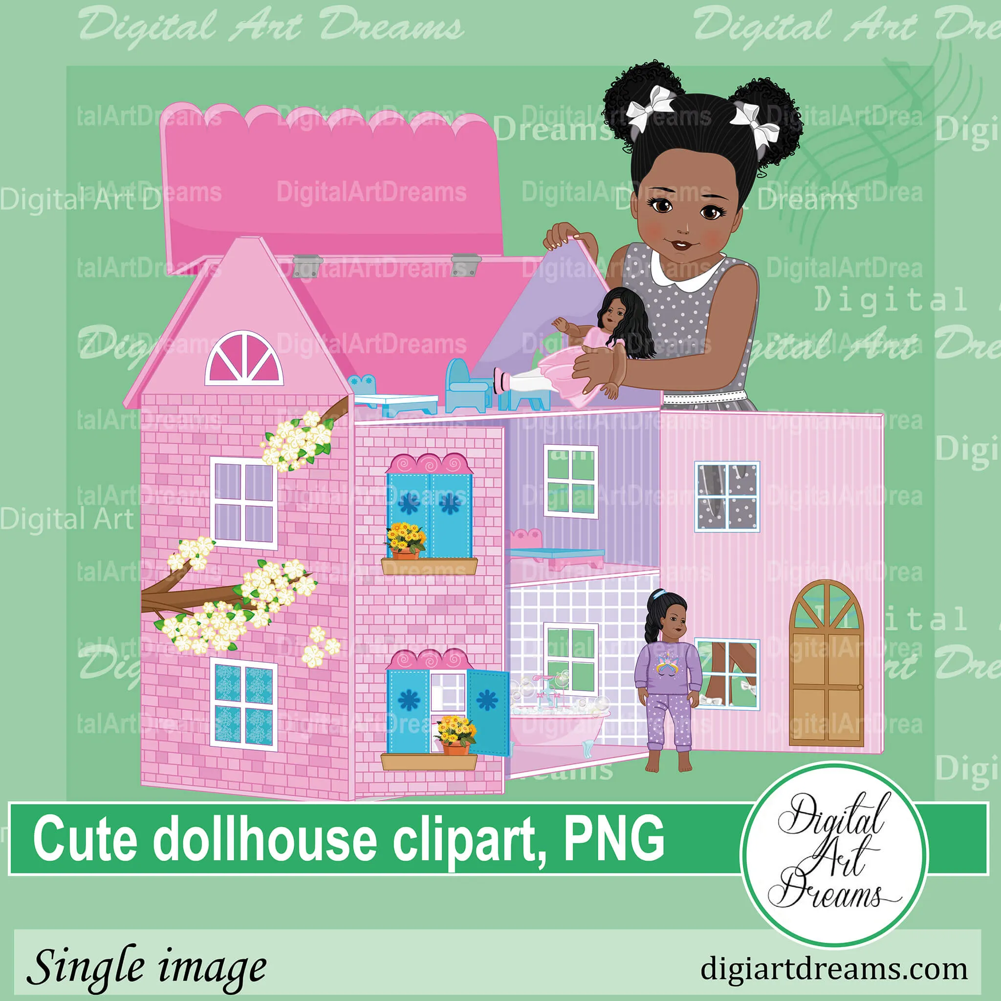 African American Dolls in a Dollhouse
