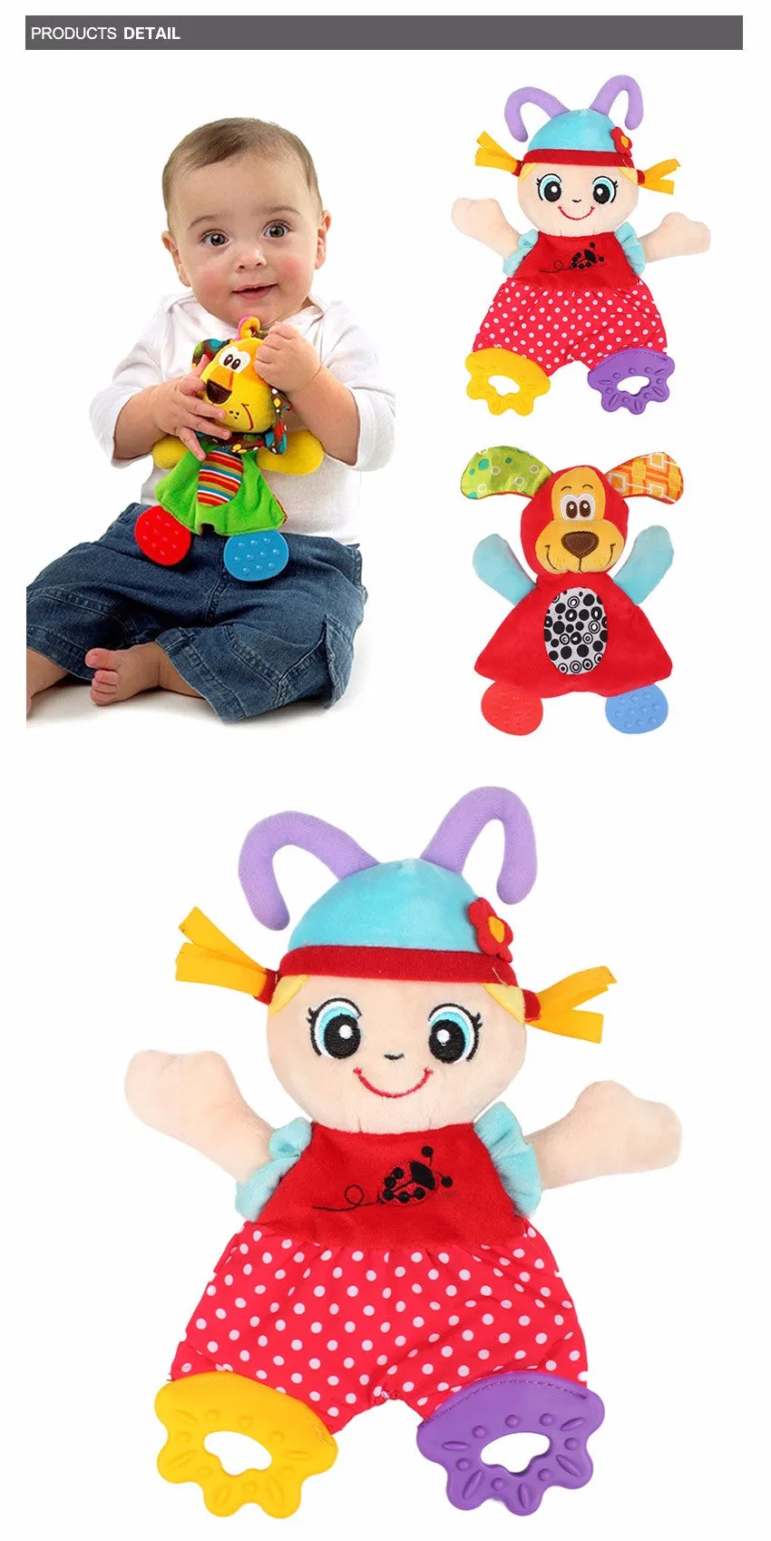 Animal Hand Bells Plush Baby Rattles