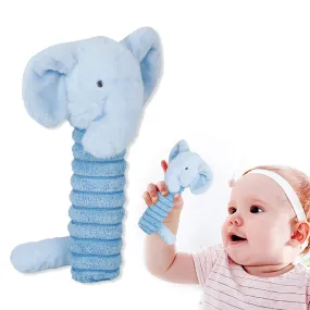 Baby Moo Elephant Squeaker And Rustle Paper Handheld Rattle Toy - Blue