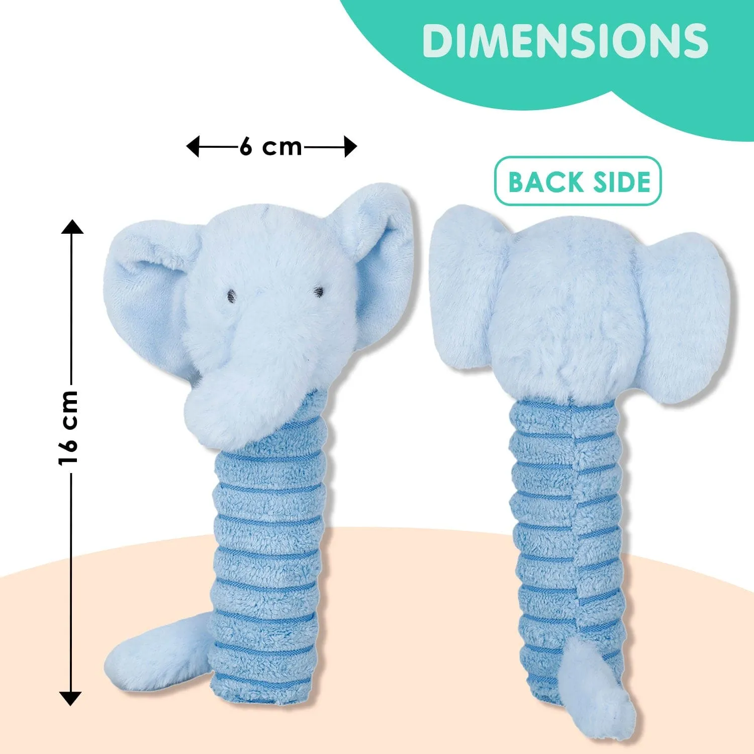 Baby Moo Elephant Squeaker And Rustle Paper Handheld Rattle Toy - Blue
