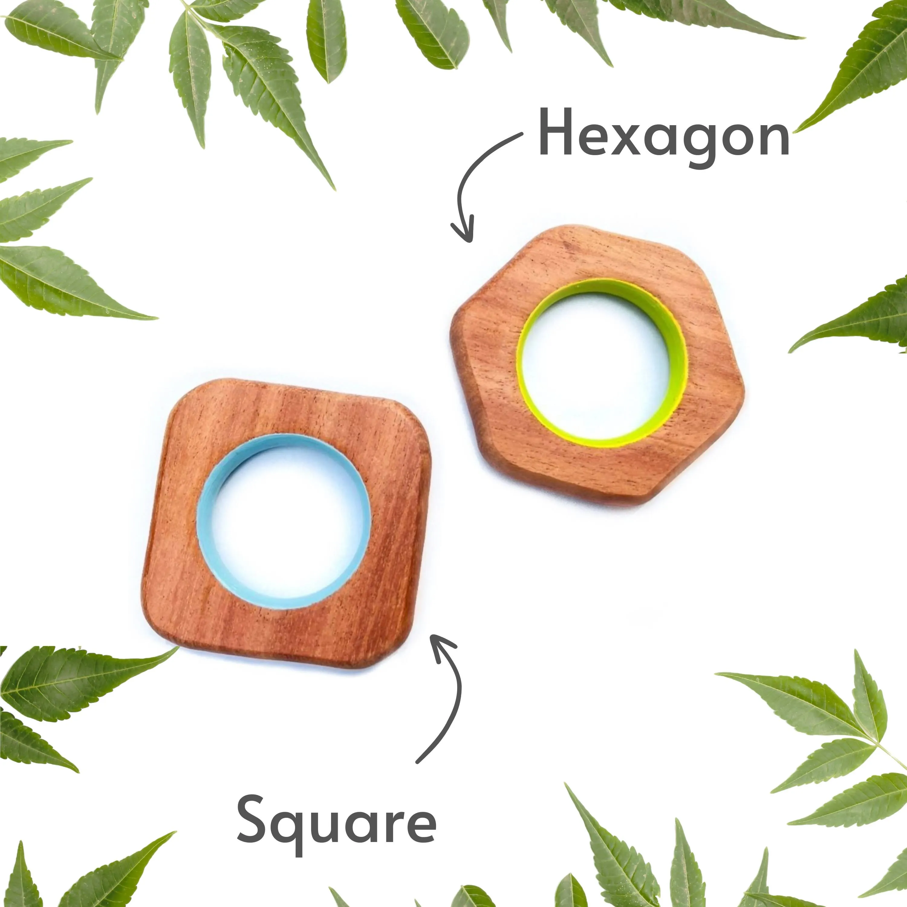Babycov Cute Hexagon and Square Natural Neem Wood Teethers for Babies | Natural and Safe | Goodness of Organic Neem Wood | Both Chewing and Grasping Toy | Set of 2 (Age 4  Months)