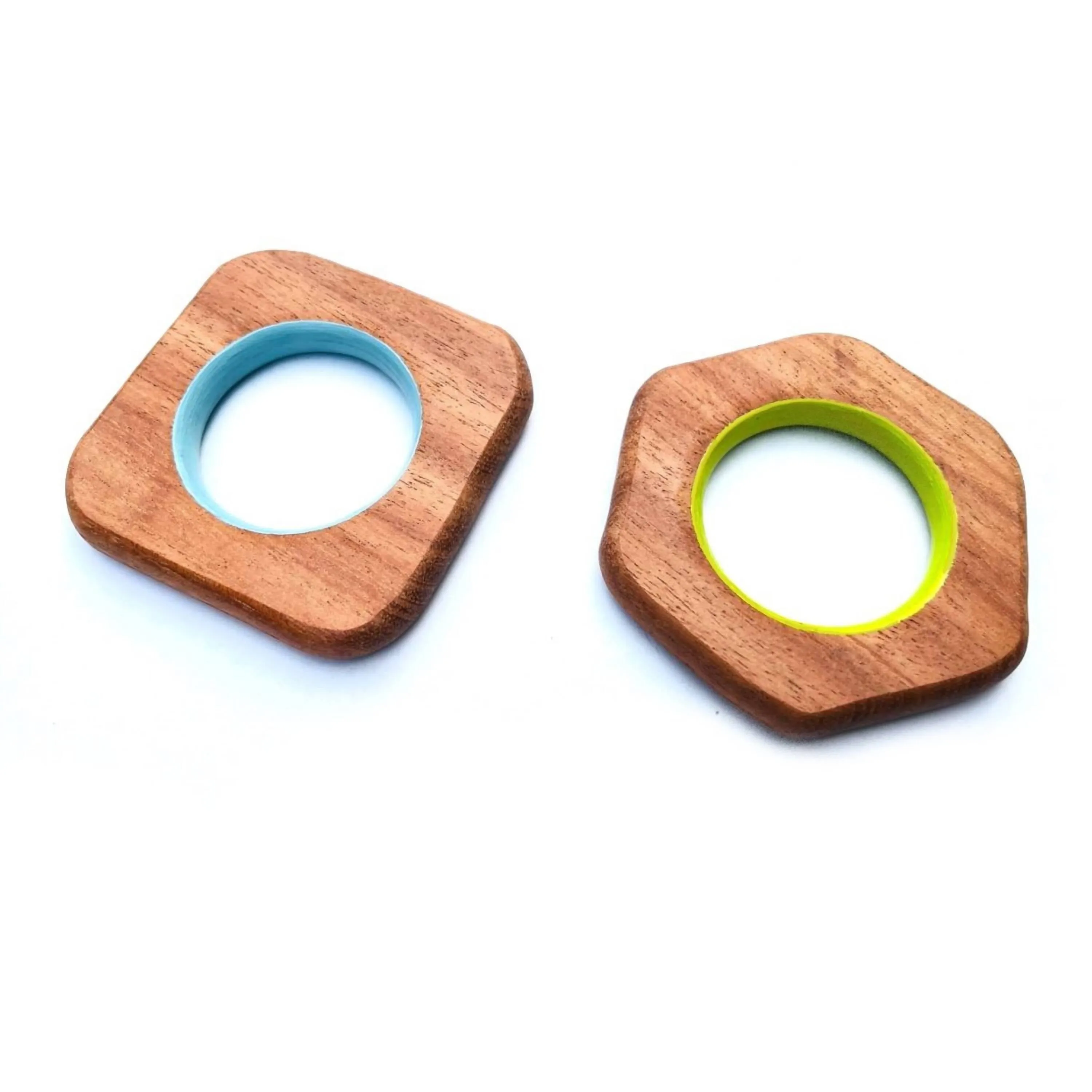 Babycov Cute Hexagon and Square Natural Neem Wood Teethers for Babies | Natural and Safe | Goodness of Organic Neem Wood | Both Chewing and Grasping Toy | Set of 2 (Age 4  Months)