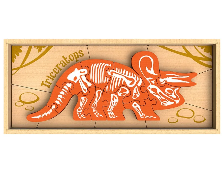 Begin Again Dino Skeleton Triceratops Wooden Puzzle