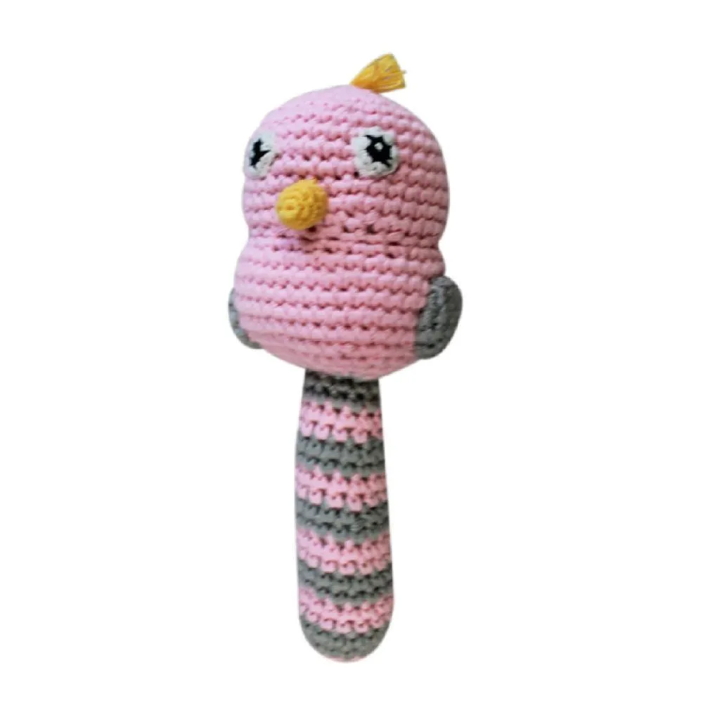 Bird Crochet Stick Rattle in Pink