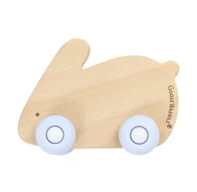 Blue Bunny Silicone   Wood Teether with Wheels