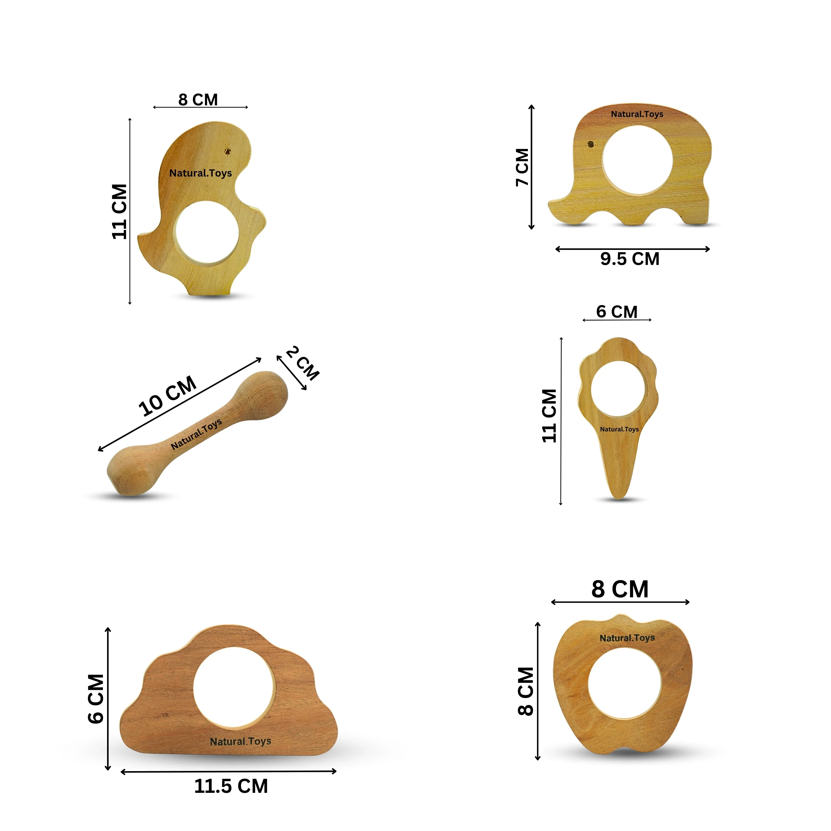 Buy Wooden Teether Combo 5 Pc Teether With 2 Pc Soother for kids | Natural Toys