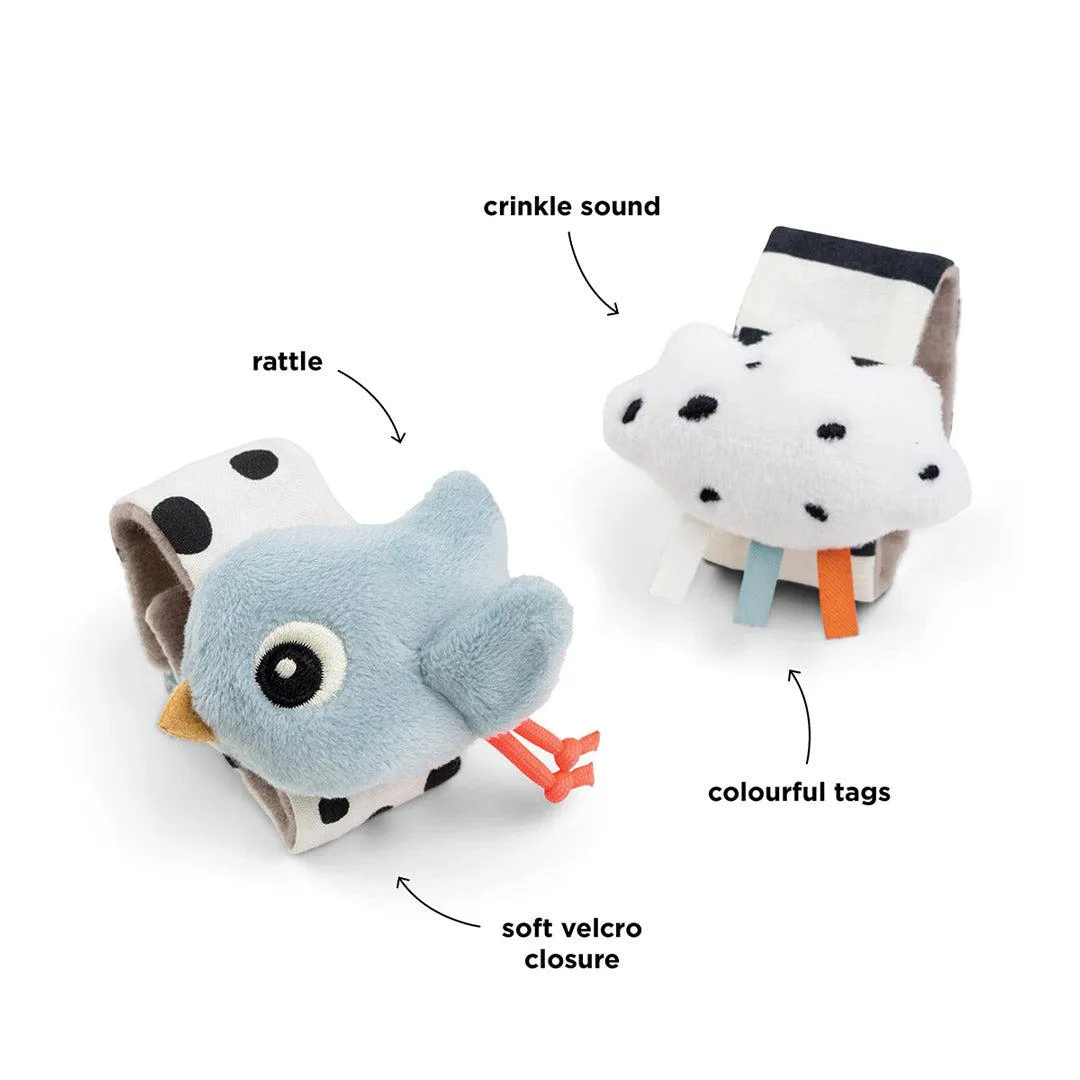 Done by Deer Wrist Rattle Set - 2 Pack - Blue - Happy Clouds