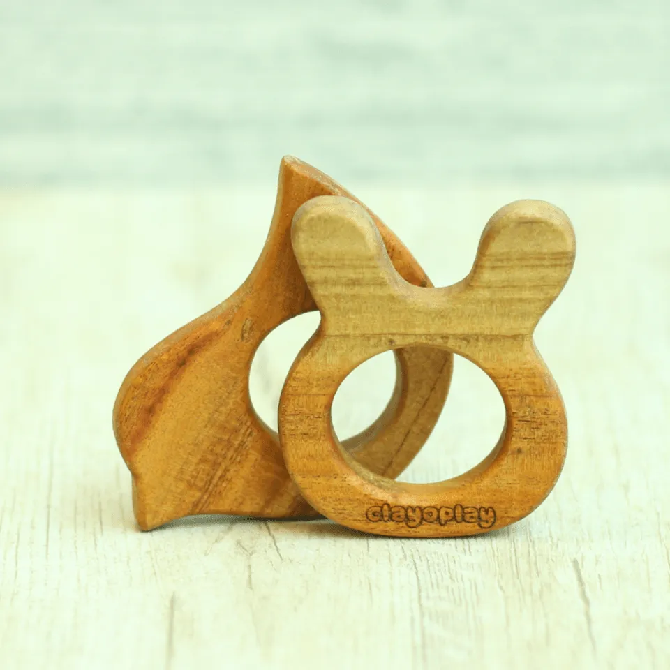Earthytweens Neem Wood Teethers Set Of 2 (Bird Bunny)
