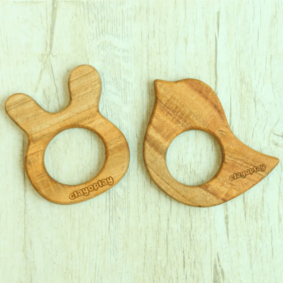 Earthytweens Neem Wood Teethers Set Of 2 (Bird Bunny)