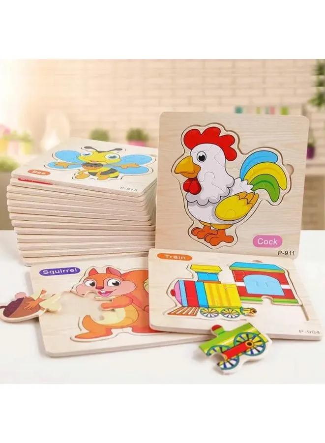 Jigsaw 3D Wooden Puzzle Toys Cartoon Animals Cards Intelligence Early Learning Toy for Children Animal Set Cat