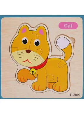 Jigsaw 3D Wooden Puzzle Toys Cartoon Animals Cards Intelligence Early Learning Toy for Children Animal Set Cat