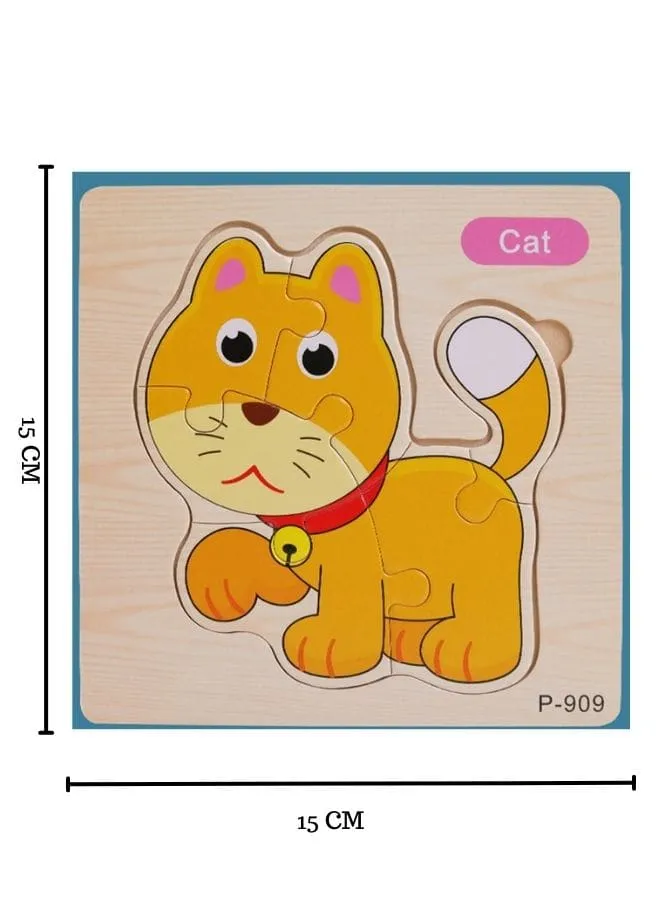 Jigsaw 3D Wooden Puzzle Toys Cartoon Animals Cards Intelligence Early Learning Toy for Children Animal Set Cat