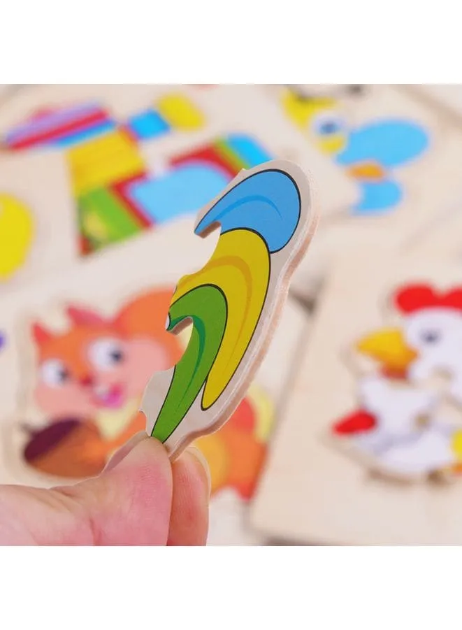 Jigsaw 3D Wooden Puzzle Toys Cartoon Animals Cards Intelligence Early Learning Toy for Children Animal Set Cat