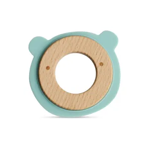 Little Rawr Wood   Silicone Disc Teether- BEAR Shape- Blue