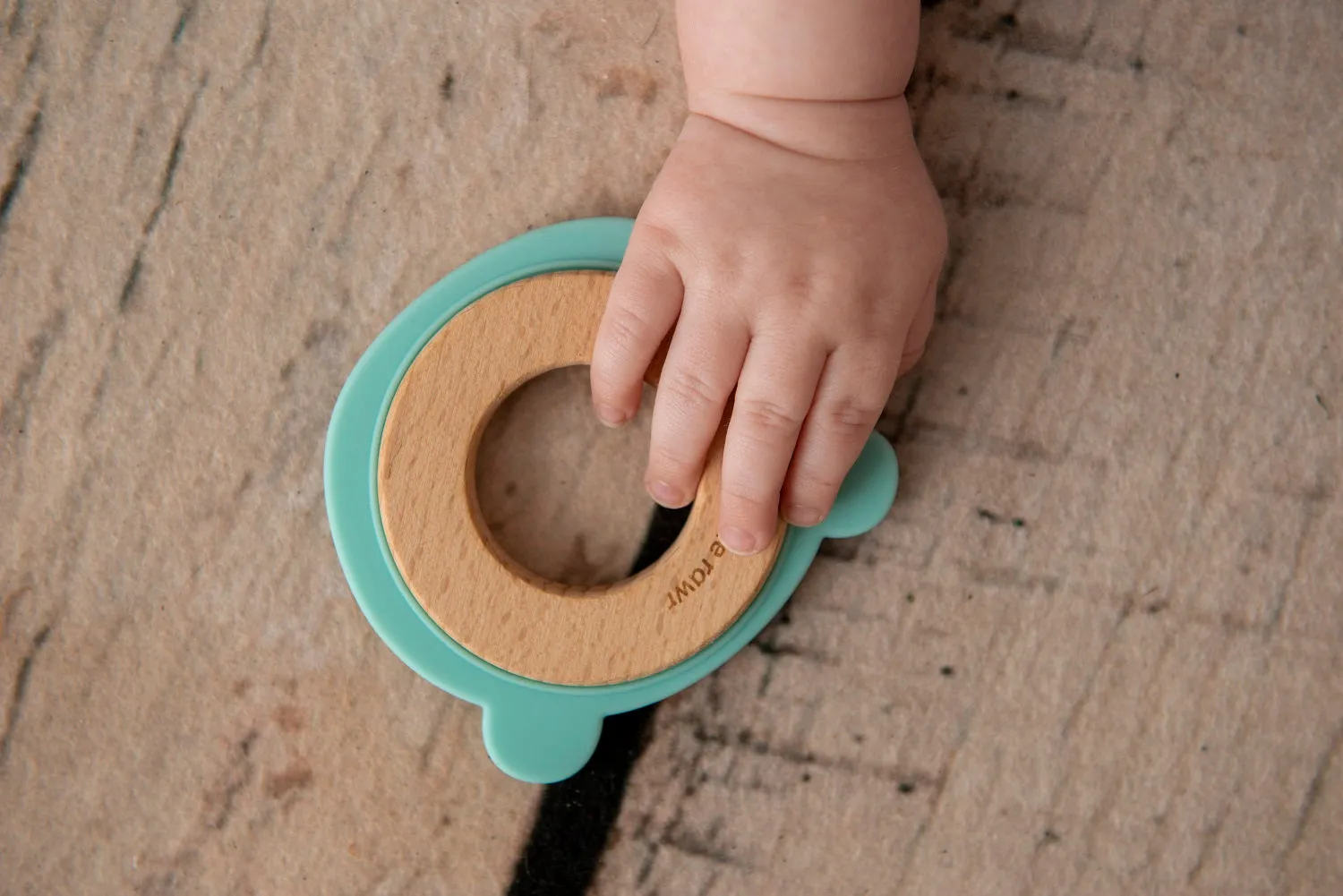 Little Rawr Wood   Silicone Disc Teether- BEAR Shape- Blue