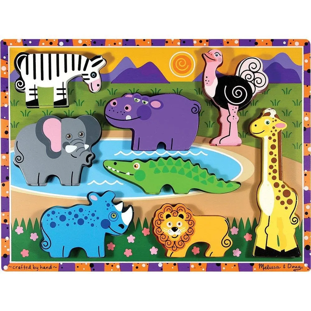 Melissa & Doug Deluxe Wooden Safari Animals Chunky Puzzle Ages 2  000772037228