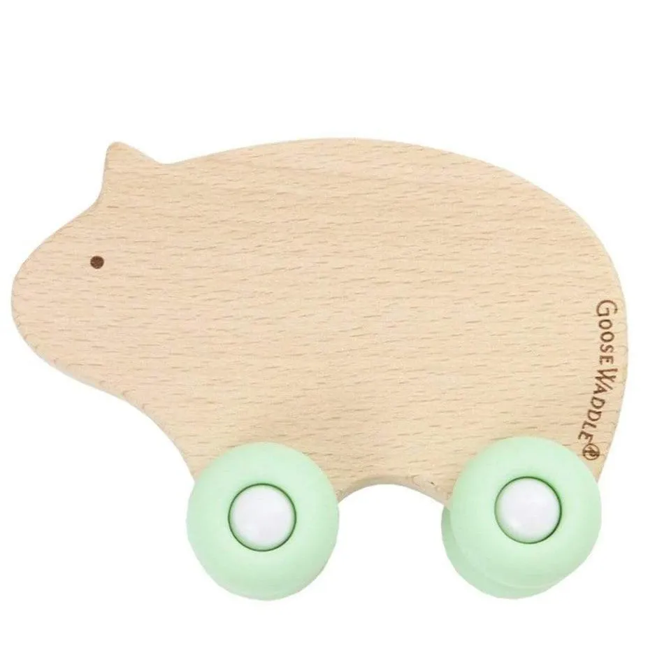 Mint Bear Silicone   Wood Teether with Wheels