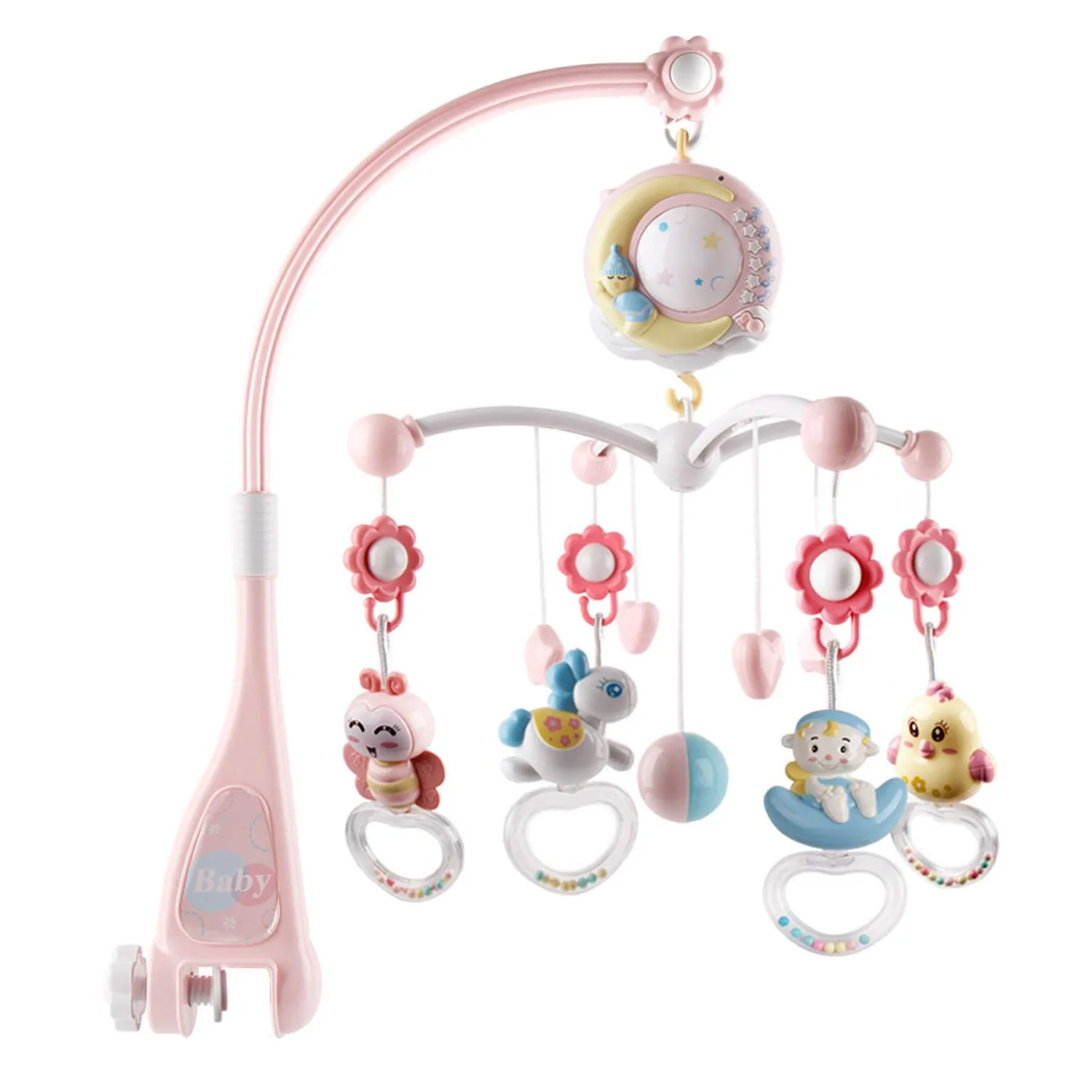 Mobile Star Projection Nursery Light Baby Rattle Toy with Music Box Remote Control