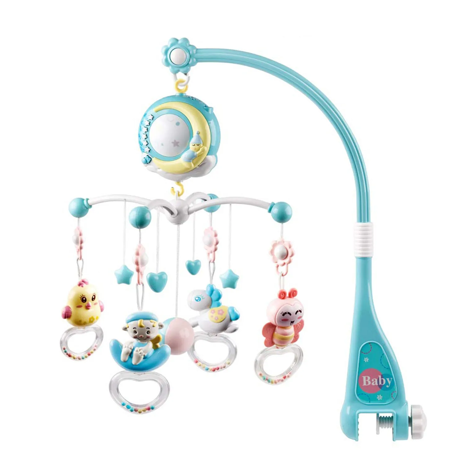 Mobile Star Projection Nursery Light Baby Rattle Toy with Music Box Remote Control
