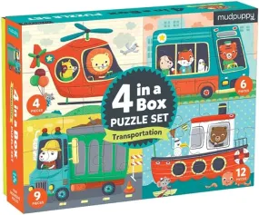 Mudpuppy Transportation 4-in-A-Box Puzzle Set,(New Open Box)