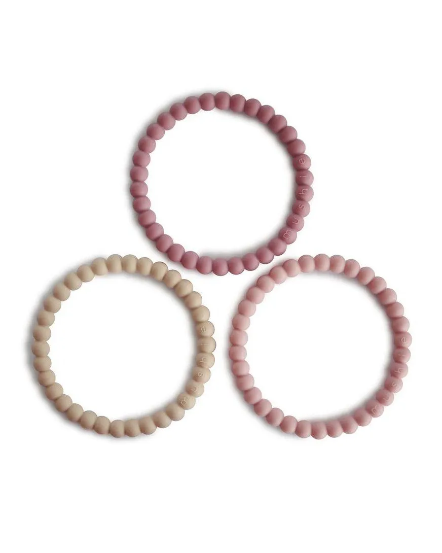 Pearl Teething Bracelet 3-Pack - Linen/Peony/Pale Pink