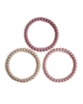 Pearl Teething Bracelet 3-Pack - Linen/Peony/Pale Pink
