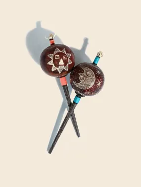 Peruvian Amazon Gourd Rattle - Moon/Sun