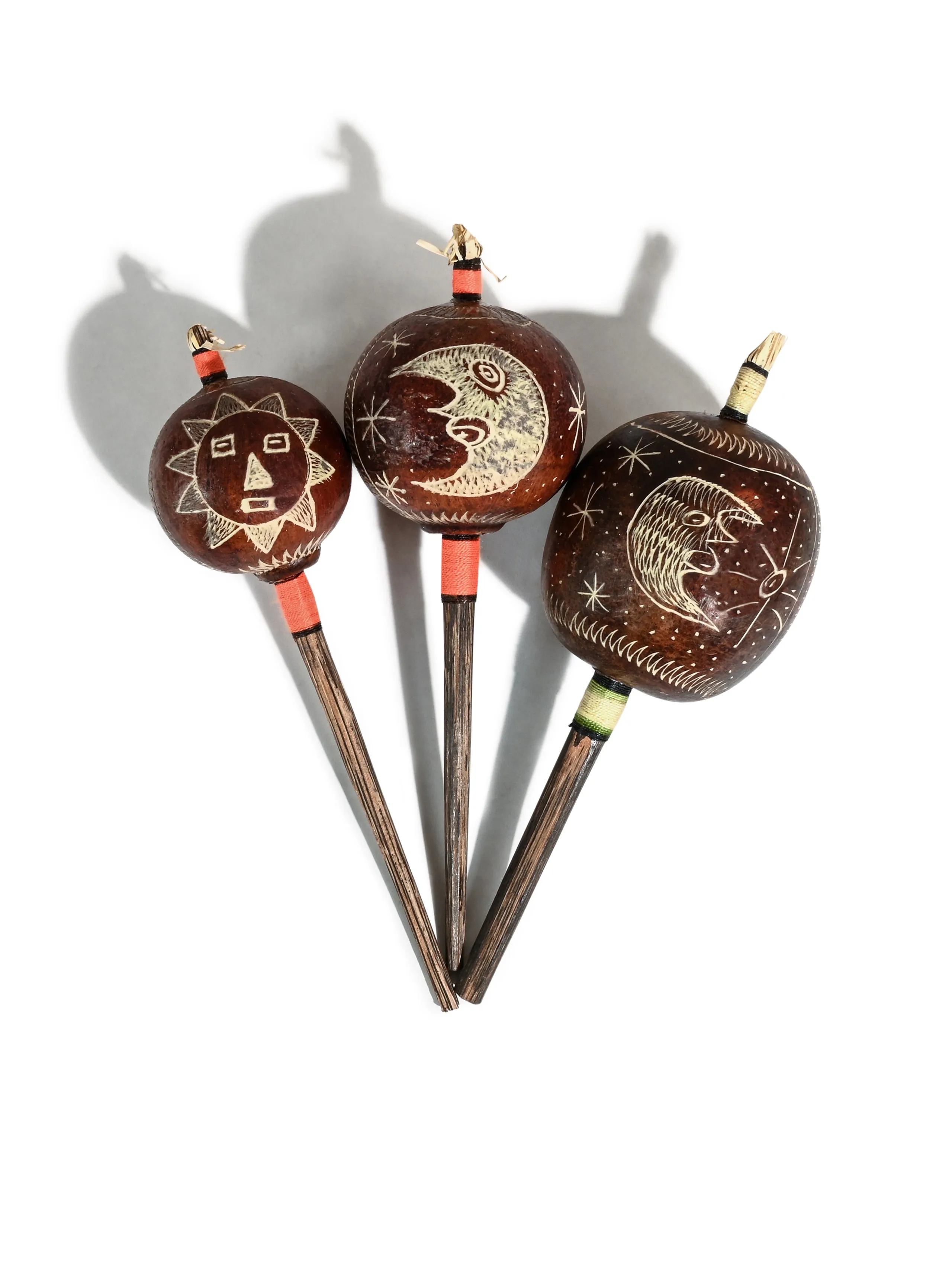 Peruvian Amazon Gourd Rattle - Moon/Sun