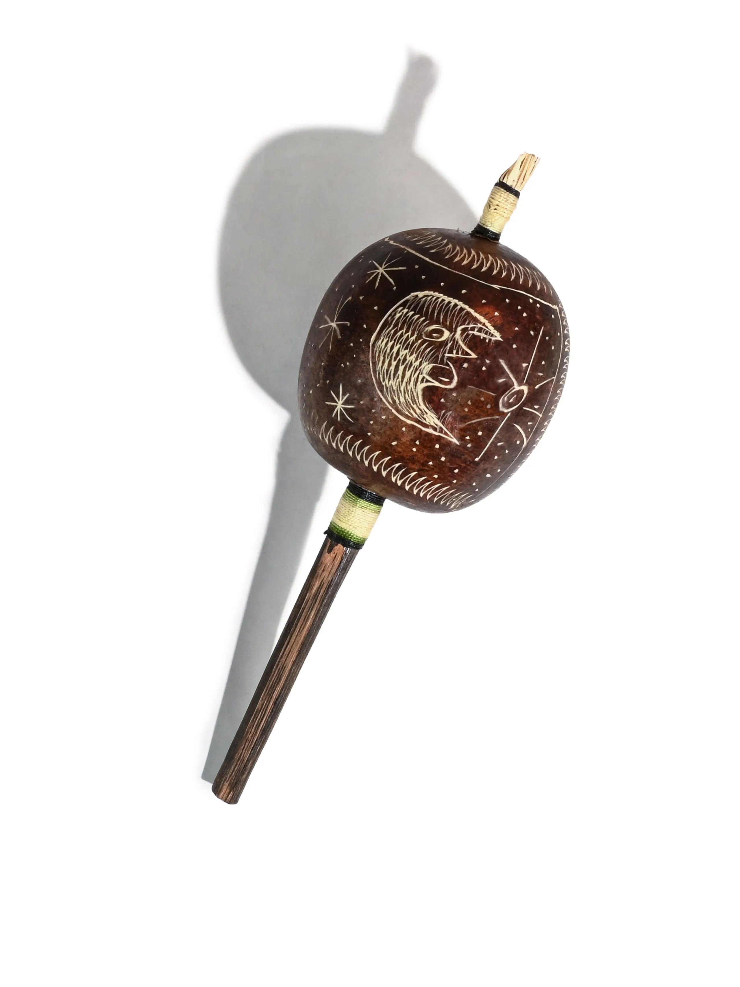 Peruvian Amazon Gourd Rattle - Moon/Sun