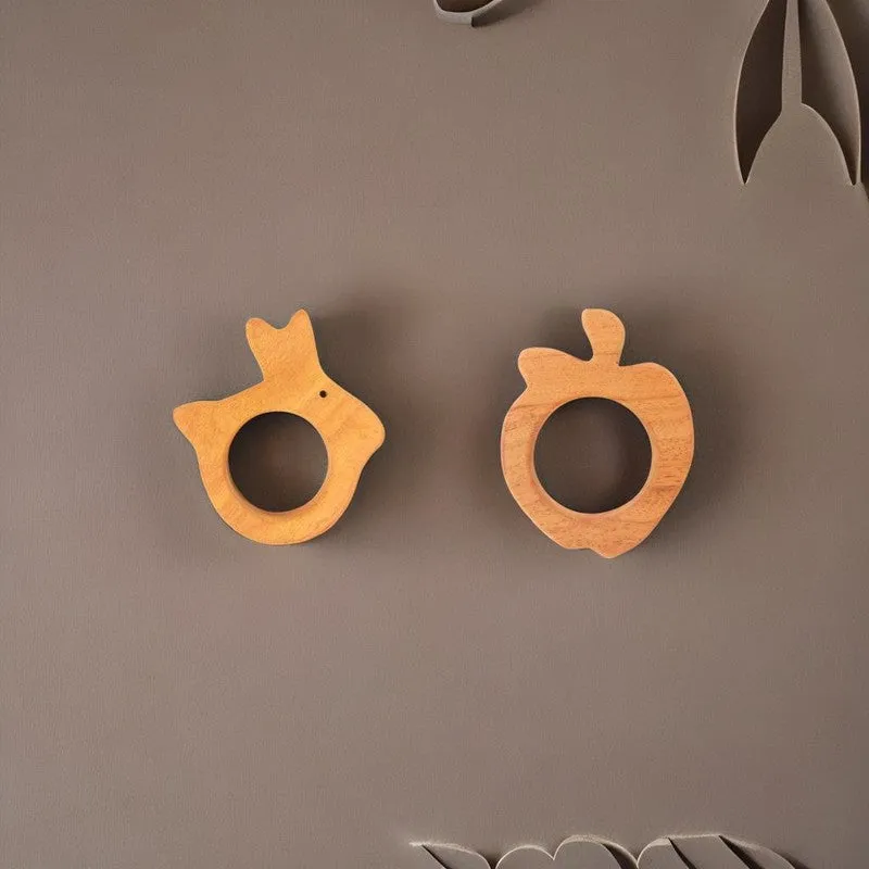 Rabbit and Apple Shapes Neem Wood Teethers