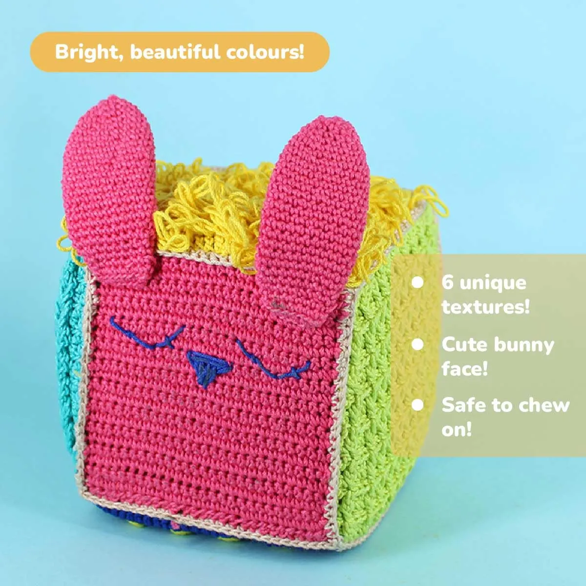 Shumee Crochet Sensory Cube for Babies (0-2 Ys) | Activity Handmade Cube Toy for Babies Toddlers, Boys, Girls, Sensory & Imaginative Plush Toy | Educational & Learning Baby Toys, Multi