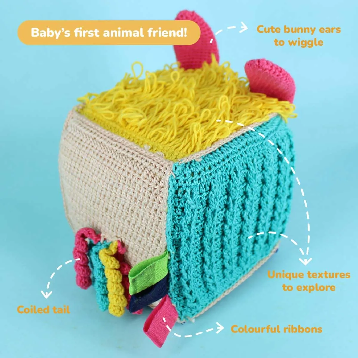 Shumee Crochet Sensory Cube for Babies (0-2 Ys) | Activity Handmade Cube Toy for Babies Toddlers, Boys, Girls, Sensory & Imaginative Plush Toy | Educational & Learning Baby Toys, Multi