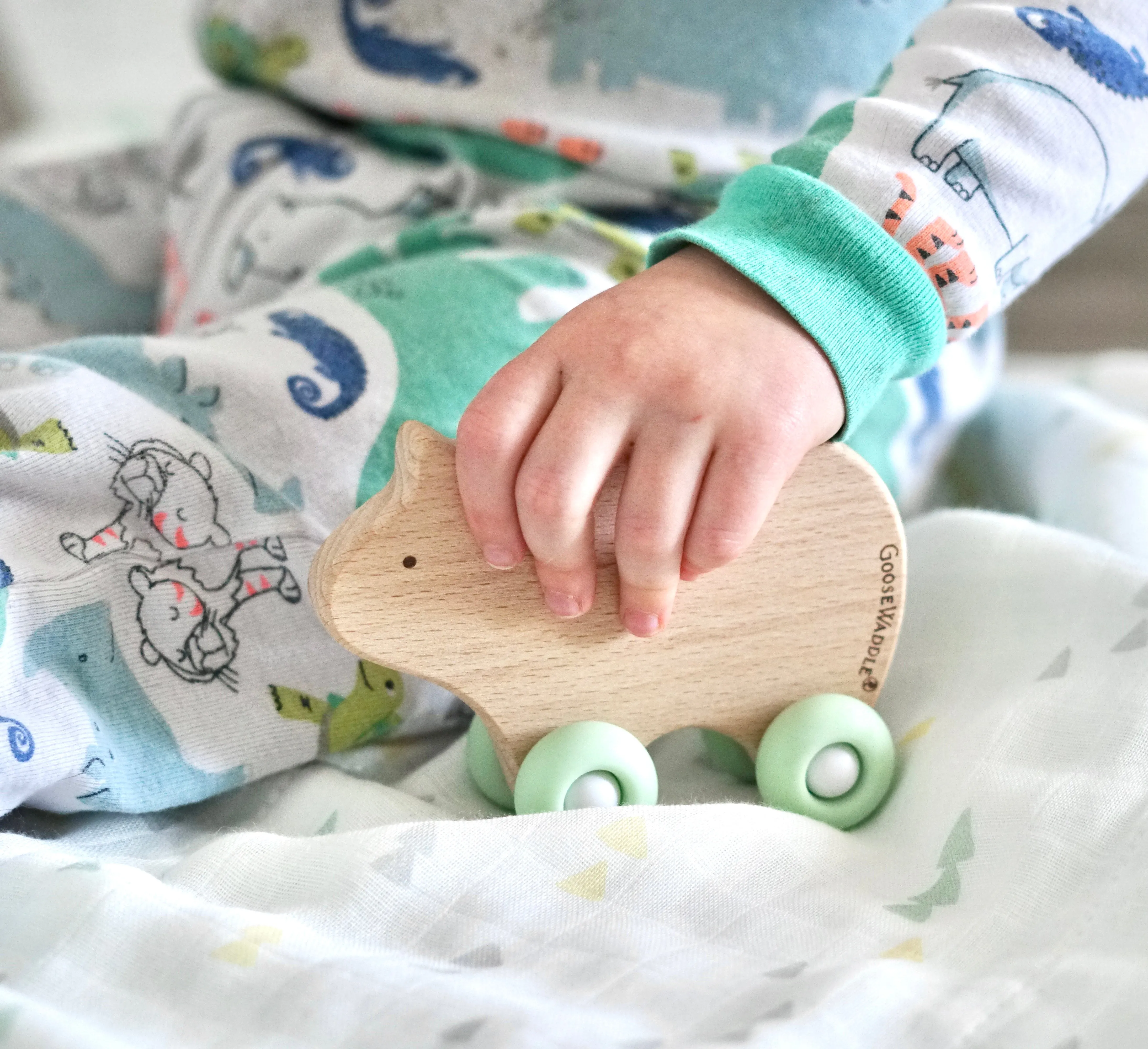 Silicone   Wood Teether with Wheels (3 Colors)
