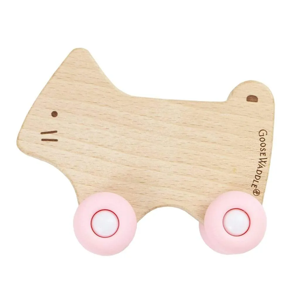 Silicone   Wood Teether with Wheels (3 Colors)