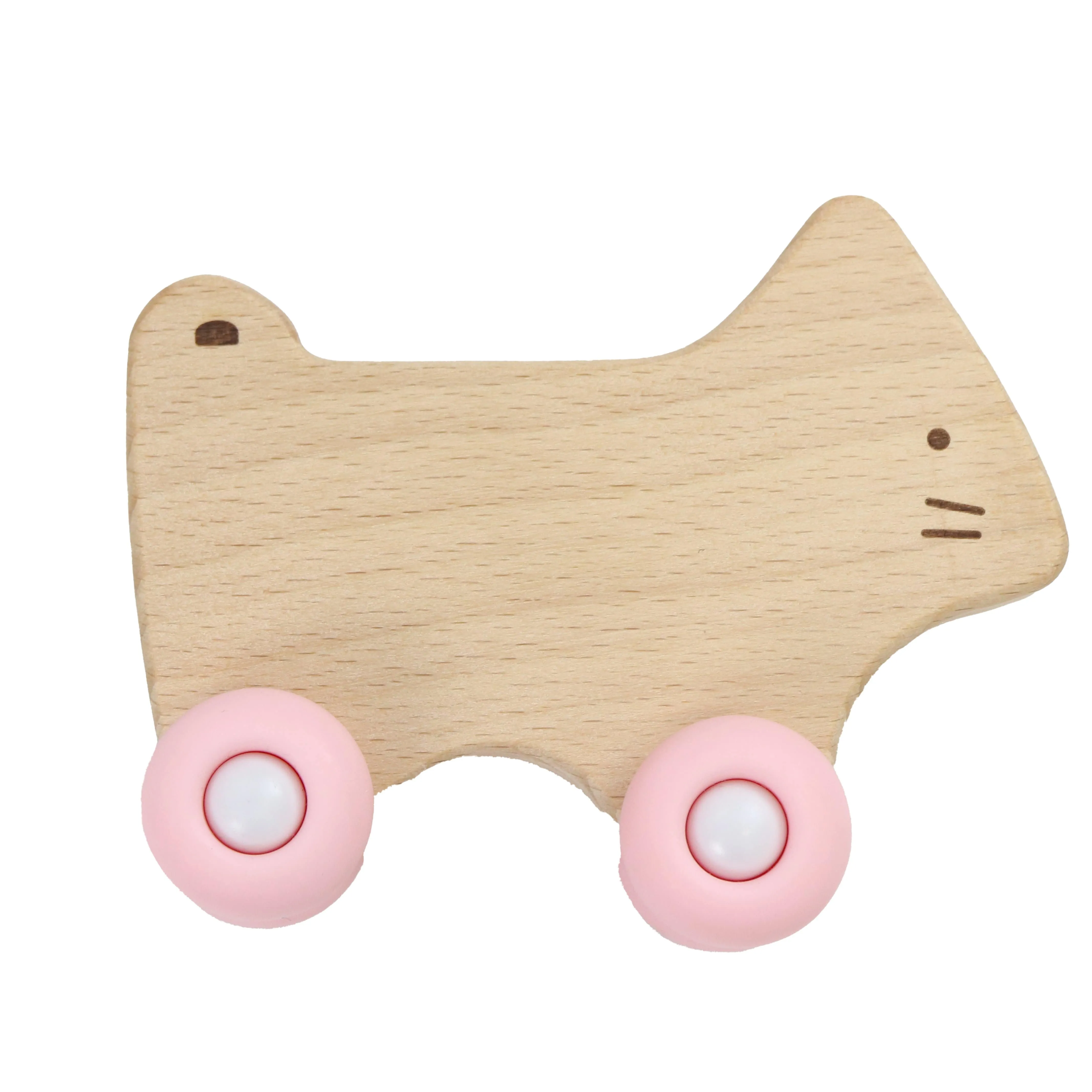 Silicone   Wood Teether with Wheels (3 Colors)