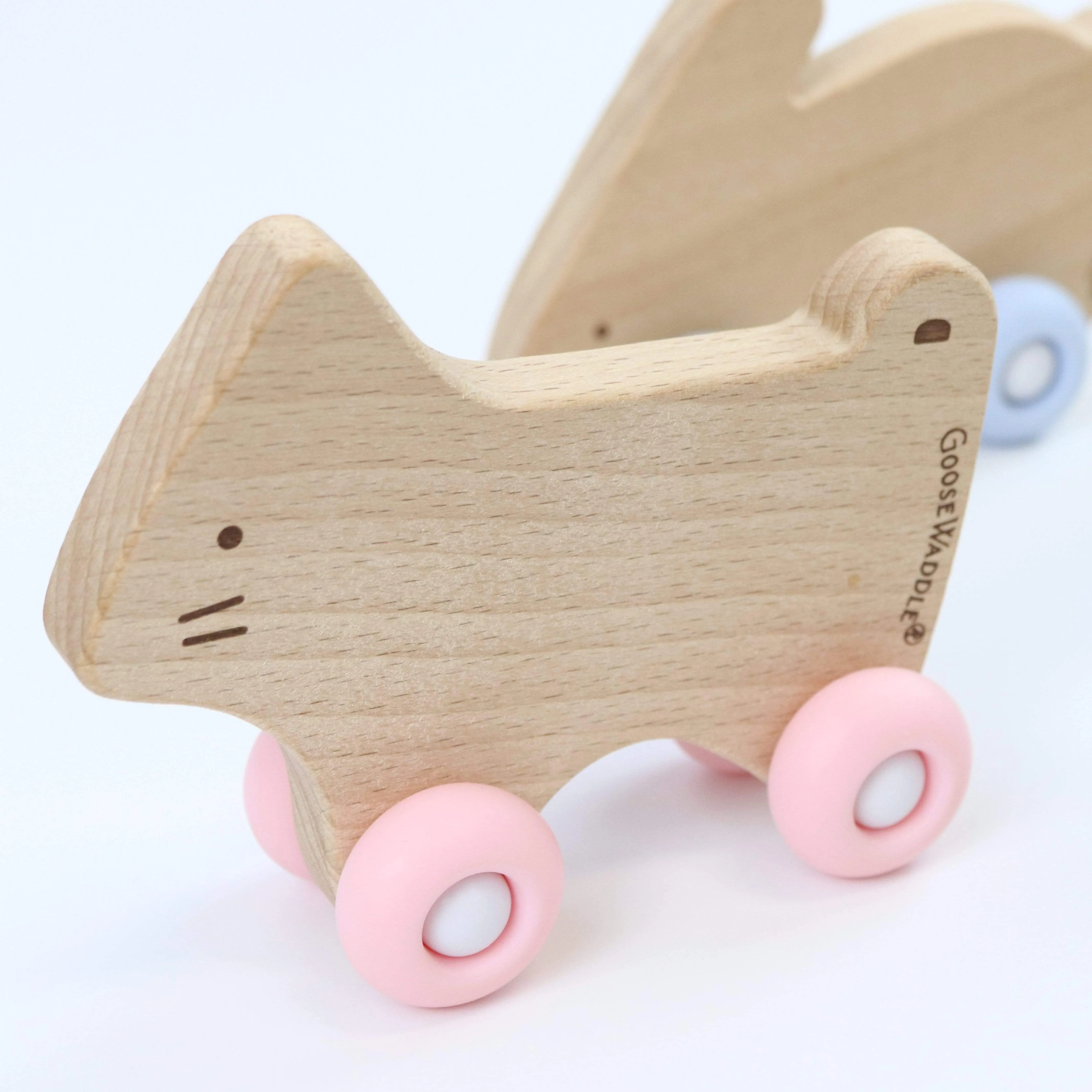 Silicone   Wood Teether with Wheels (3 Colors)