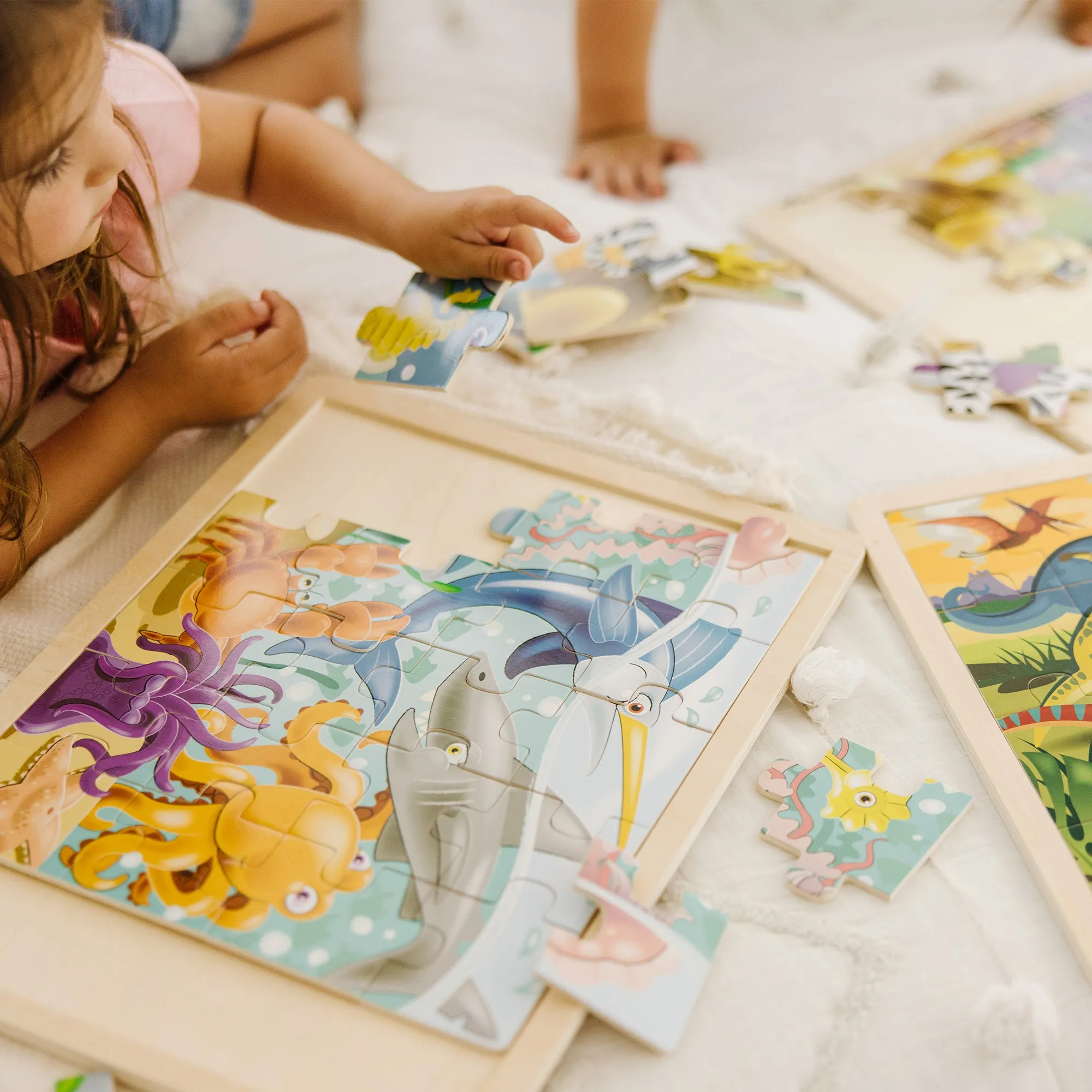 Wooden Jigsaw Puzzle 3-Pack: Dinosaur, African Plains, Under the Sea