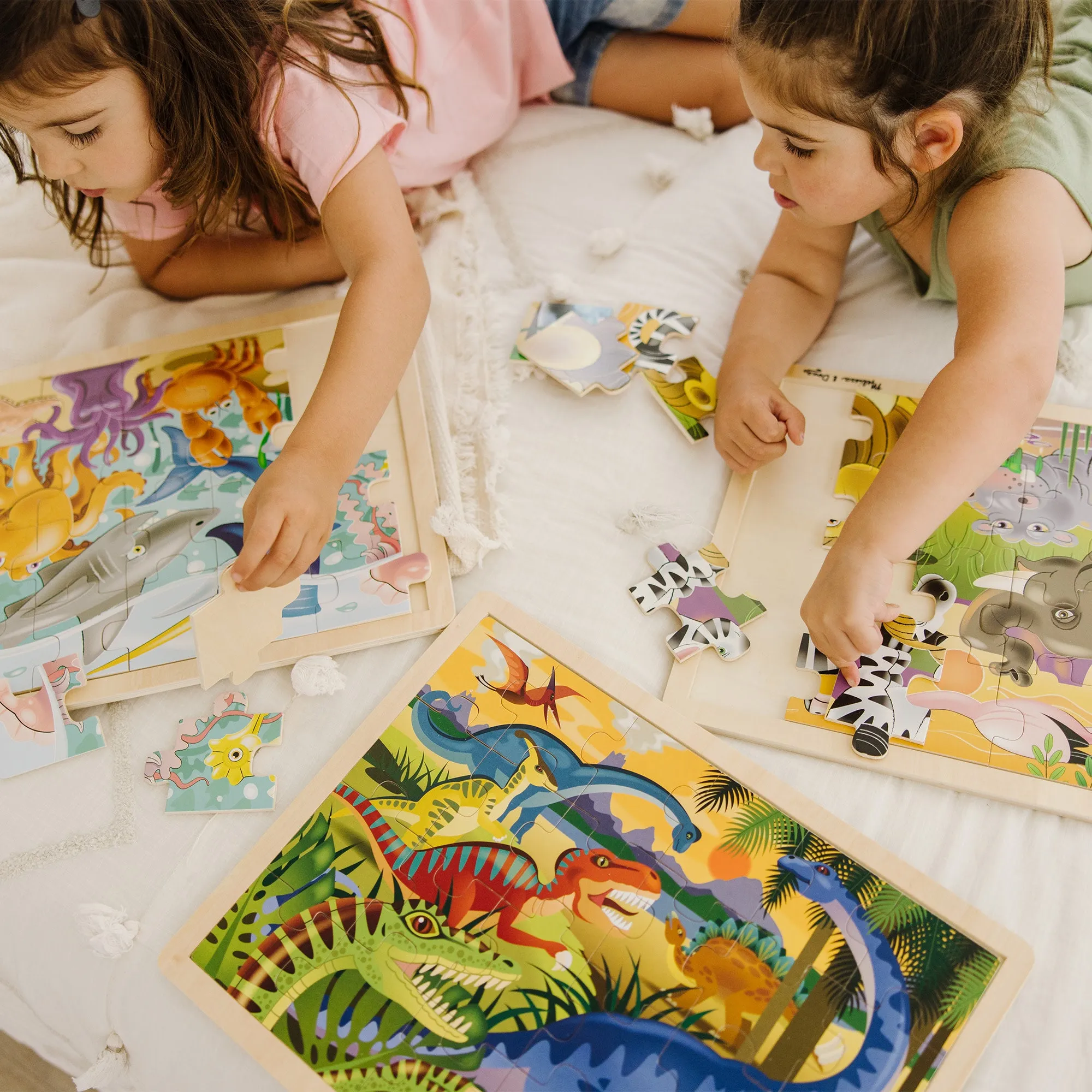 Wooden Jigsaw Puzzle 3-Pack: Dinosaur, African Plains, Under the Sea