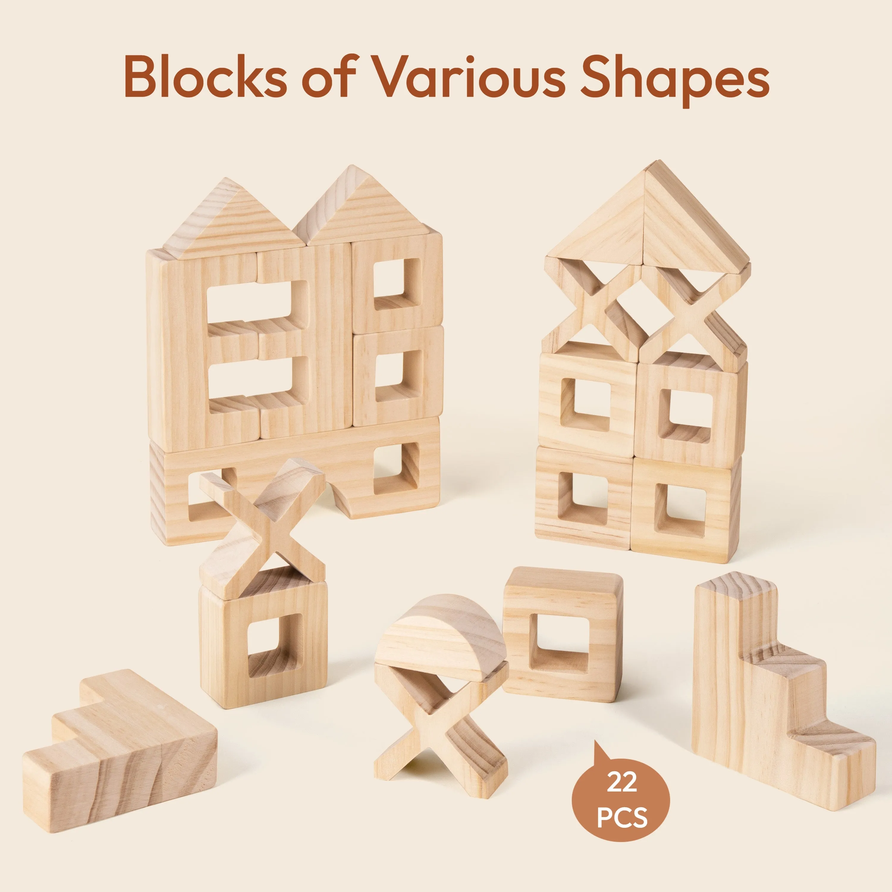 Woodtoe Wooden Rainbow Building Blocks Set for Kids | 22 PCS Wooden Blocks & 25 PCS Acrylic Gem Cubes Sensory Toys | Montessori Stacking Toys for Toddlers | Educational STEM Toys for Boys Girls 3-6